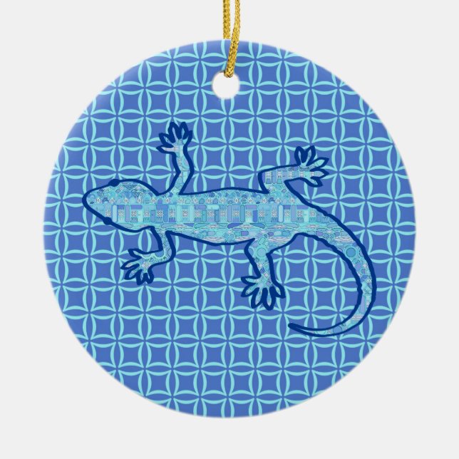 Tribal batik Gecko - Weiches denim blau Keramik Ornament (Vorne)