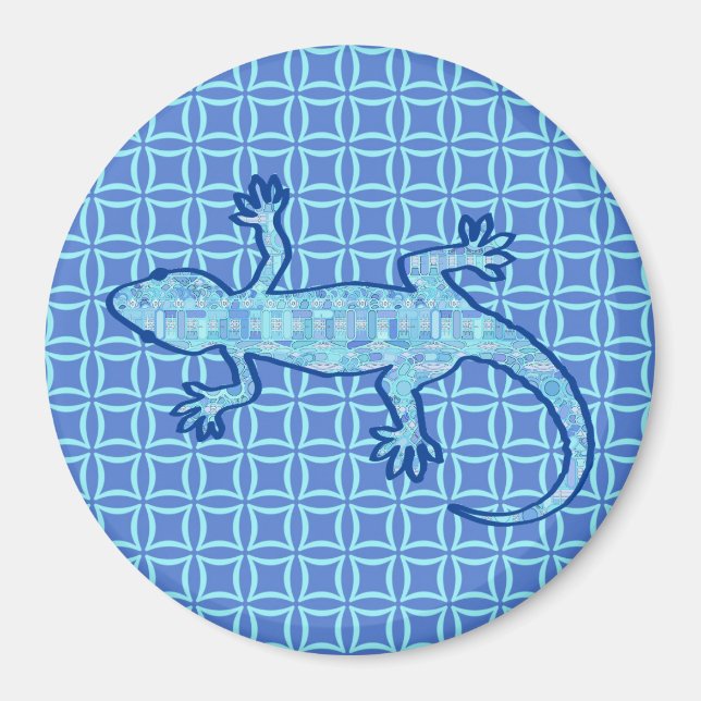 Tribal batik Gecko - Weiches denim blau Magnet (Vorne)