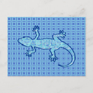 Tribal batik Gecko - Weiches denim blau Postkarte