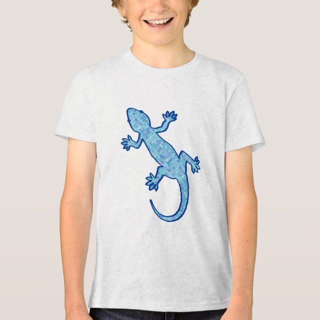 Tribal batik Gecko - Weiches denim blau Tri-Blend Shirt (Vorderseite)