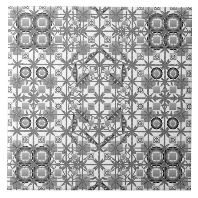 Tribal Batik - grau / grau, schwarz und weiß Fliese (Vorderseite)