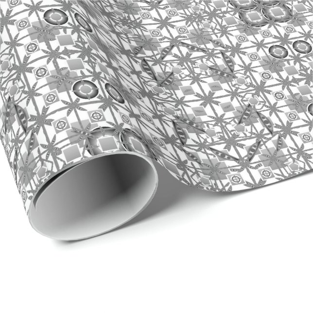 Tribal Batik - grau / grau, schwarz und weiß Geschenkpapier (Rolleneckpunkt)