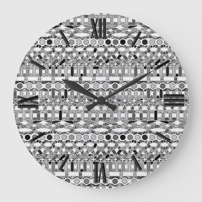 Tribal Batik - Grautöne Große Wanduhr (Vorderseite)