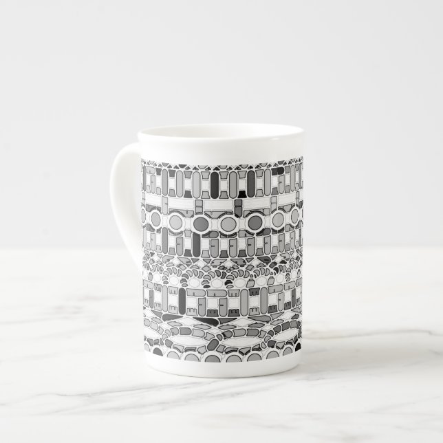 Tribal Batik - Grautöne Prozellantasse (Vorderseite Links)