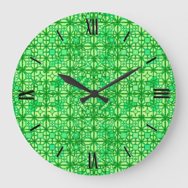 Tribal Batik - grüne Farbtöne Große Wanduhr (Vorderseite)