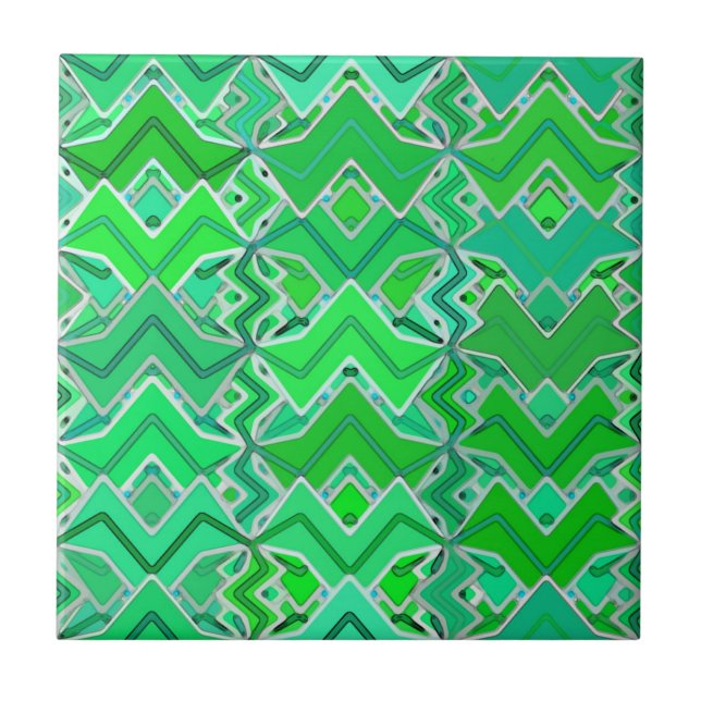 Tribal Batik in Jade Green und Lime Green Fliese (Vorderseite)