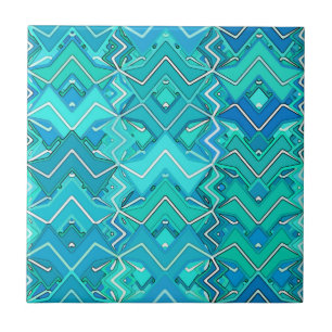 Tribal Batik in Türkis, Aqua und Aquamarin Fliese
