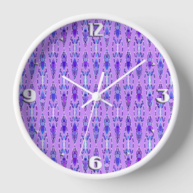 Tribal Batik - Lavender, Blue und Violet Wanduhr (Vorderseite)