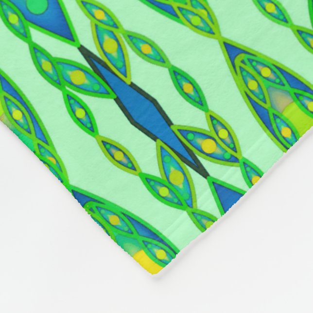 Tribal Batik - Mint, Smaragdgrün und blau Fleecedecke (Ecke)