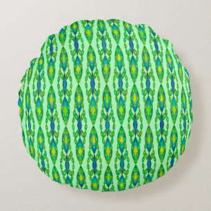 Tribal Batik - Mint, Smaragdgrün und blau Rundes Kissen