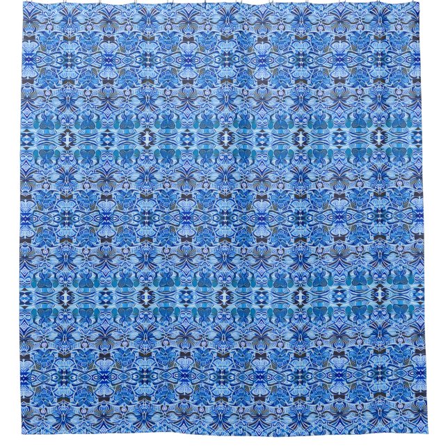 Tribal Batik Muster in Indigo Blau und Weiß Duschvorhang (Vorderseite)