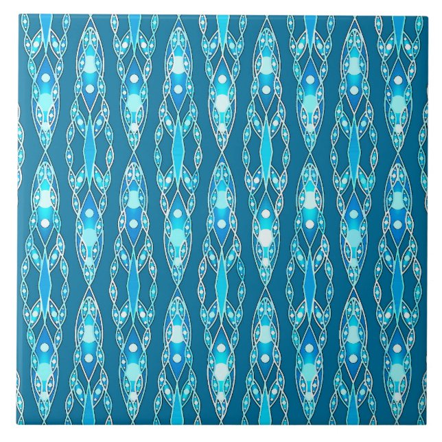 Tribal Batik - Ocean Blue und Aqua Fliese (Vorderseite)