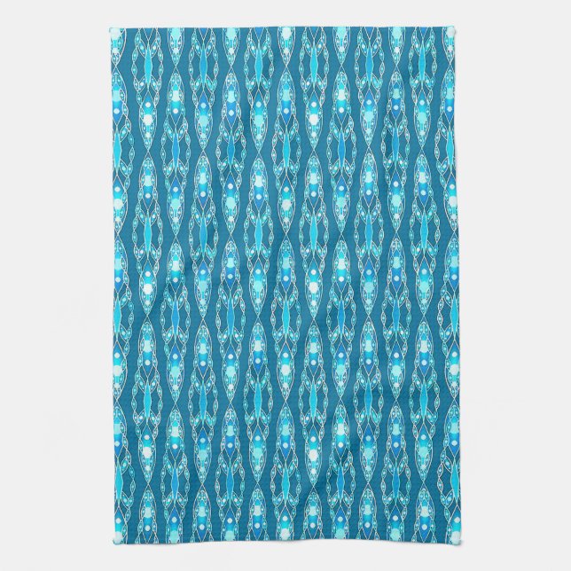 Tribal Batik - Ocean Blue und Aqua Geschirrtuch (Vertikal)