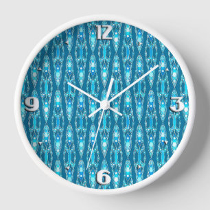 Tribal Batik - Ocean Blue und Aqua Wanduhr