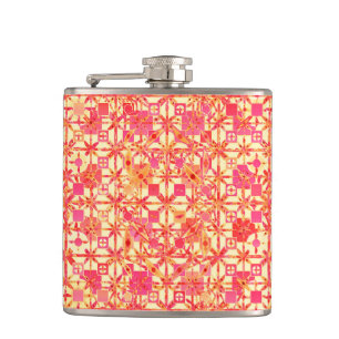 Tribal Batik - orange, korallenrosa und fuchsia Flachmann