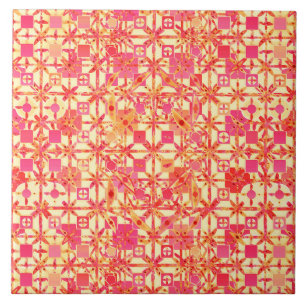 Tribal Batik - orange, korallenrosa und fuchsia Fliese