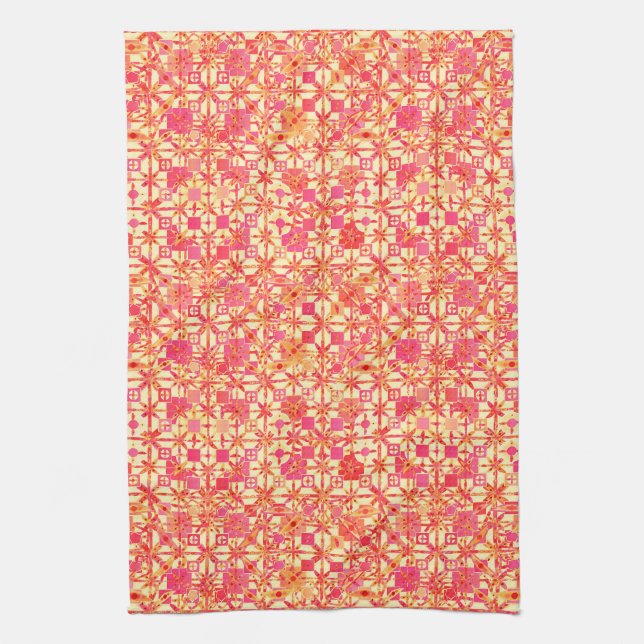 Tribal Batik - orange, korallenrosa und fuchsia Geschirrtuch (Vertikal)