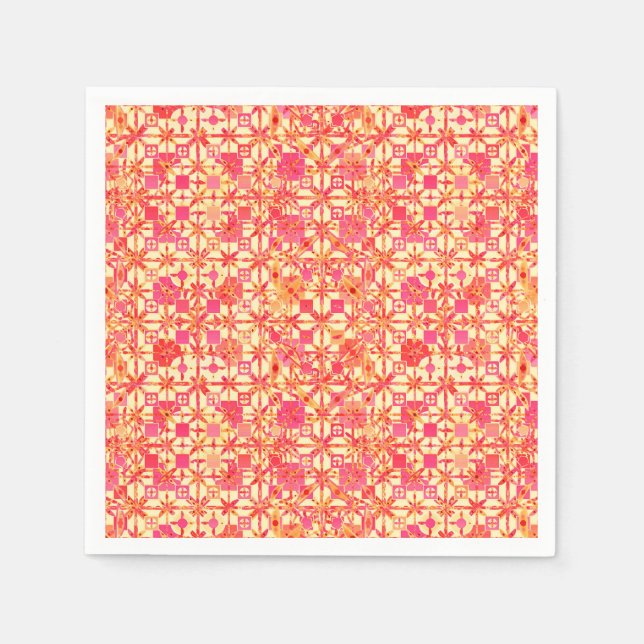 Tribal Batik - orange, korallenrosa und fuchsia Serviette (Vorderseite)