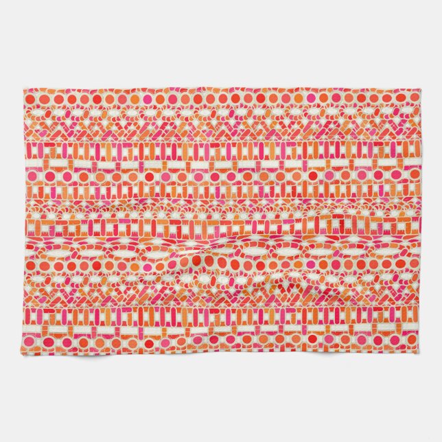 Tribal Batik - Orange- und Rosatöne Geschirrtuch (Horizontal)