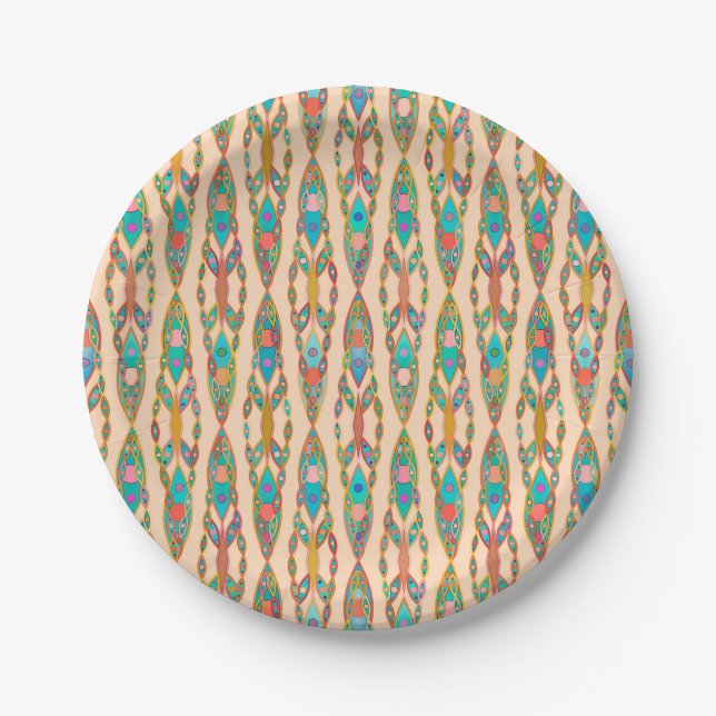 Tribal Batik - Pfirsichrosa und Türkis Pappteller (Vorderseite)