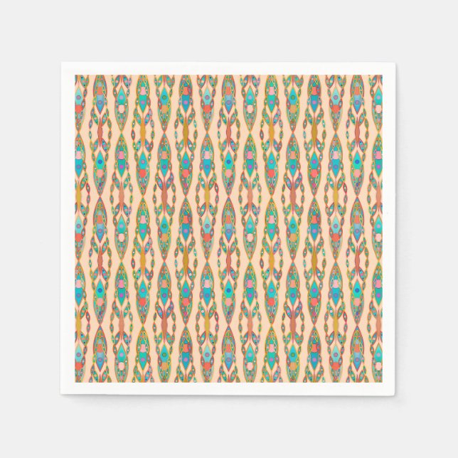 Tribal Batik - Pfirsichrosa und Türkis Serviette (Vorderseite)