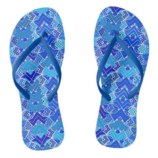 Tribal Batik Print, Cobalt und Cerulean Blue Flip Flops (Fußbett)