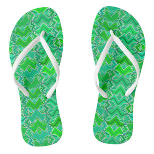 Tribal Batik Print, Jade Green und Lime Green Flip Flops