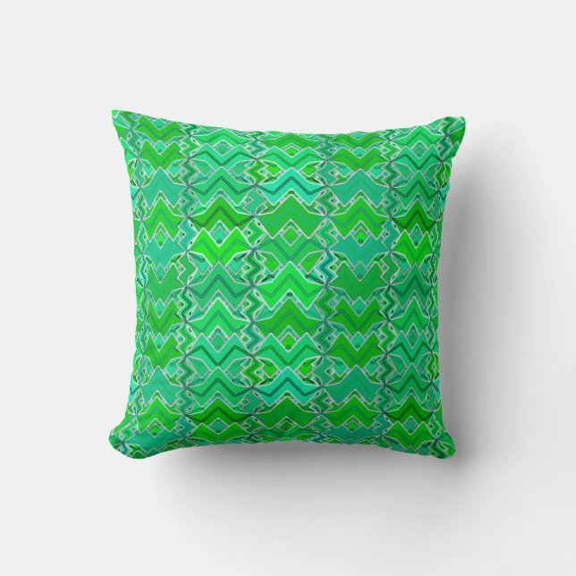 Tribal Batik Print, Jade Green und Lime Green Kissen (Vorderseite)