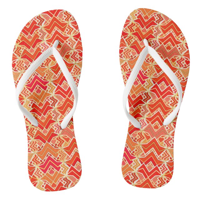 Tribal Batik Print, Mandarin und Light Orange Flip Flops (Fußbett)
