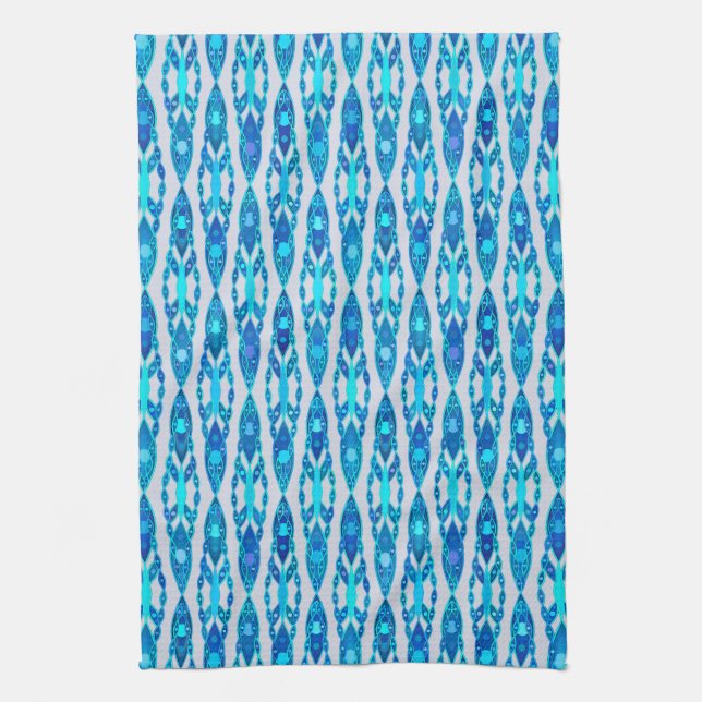 Tribal Batik - Sapphire Blue und Silver Gray Geschirrtuch (Vertikal)