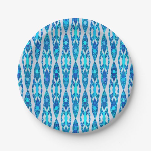 Tribal Batik - Sapphire Blue und Silver Gray Pappteller (Vorderseite)