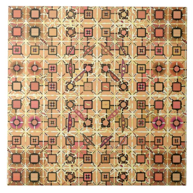 Tribal Batik - Schokoladenbraun und Kamelbraun Fliese (Vorderseite)