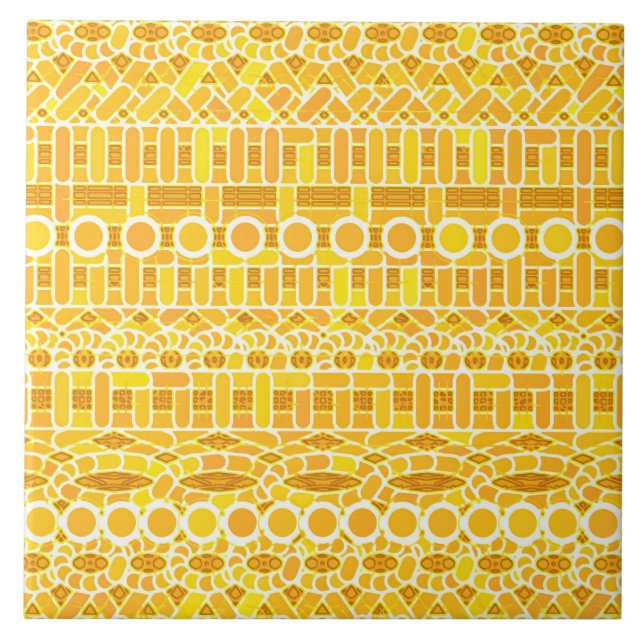 Tribal Batik - Senfgold und orange Fliese (Vorderseite)