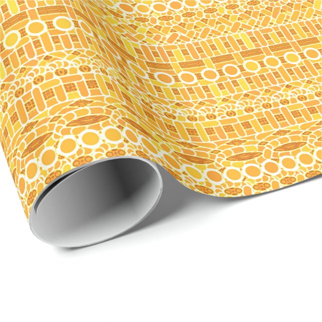 Tribal Batik - Senfgold und orange Geschenkpapier (Rolleneckpunkt)