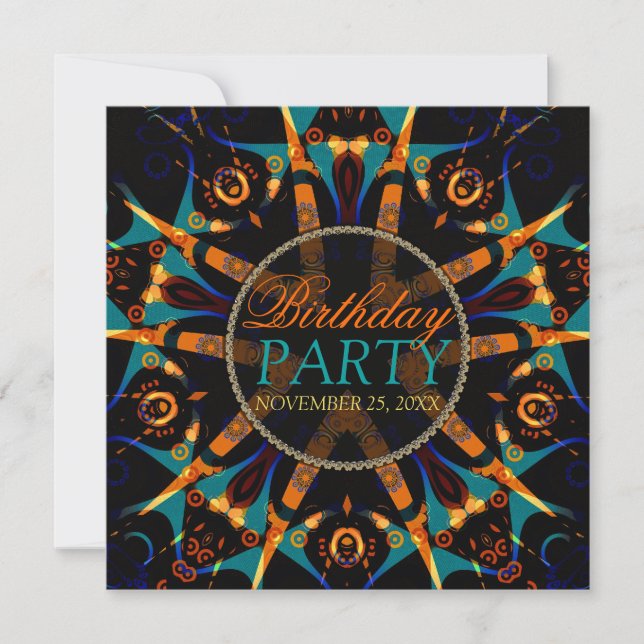 Tribal Batik Star Geburtstagsparty Einladung (Vorderseite)
