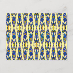 Tribal Batik - Steel Blue, Grau und Gelb Postkarte