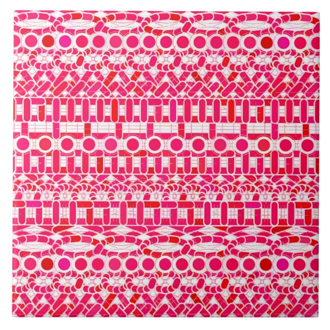 Tribal Batik - Tief rot, blau und weiß Fliese (Vorderseite)