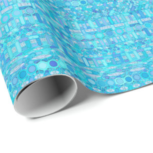Tribal Batik - türkisblaue Farbtöne Geschenkpapier
