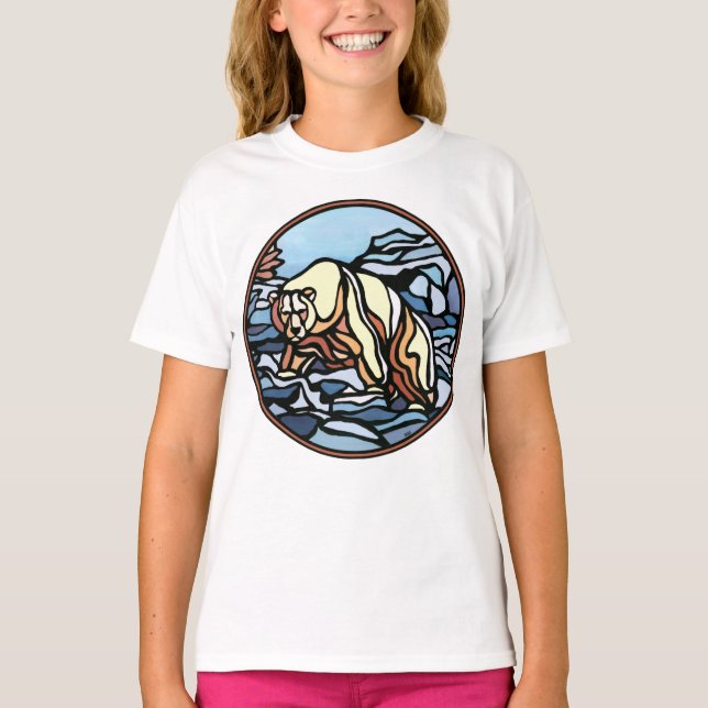Tribal Bear Girl's T - Shirt Polar Bear Kids Shirt (Vorderseite)
