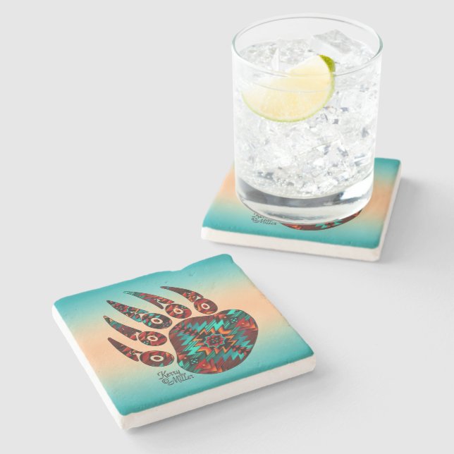 Tribal Bear Paw Stone Untersetzer (Seitenansicht)