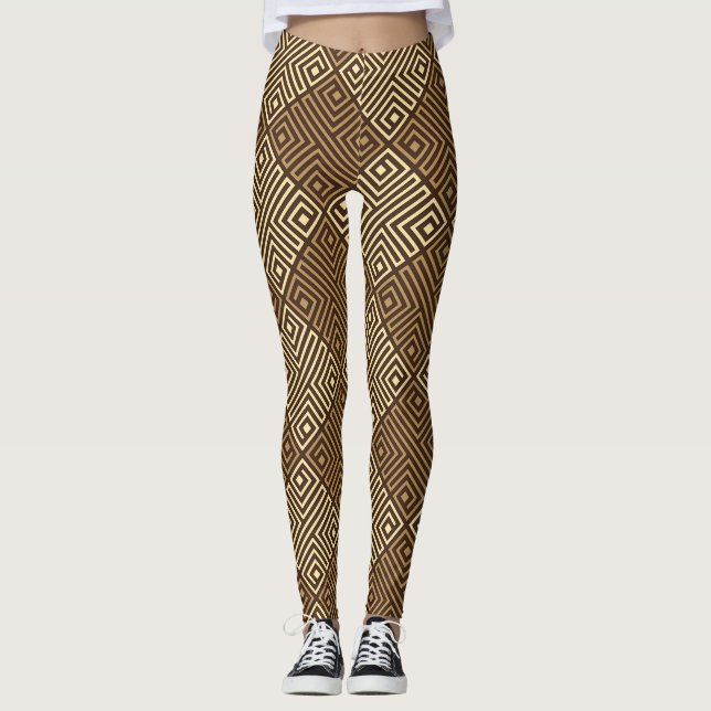 Tribal Beige Braun Minimales Muster Leggings (Vorderseite)