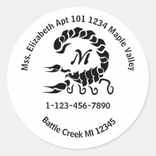 Tribal Black Scorpion Monogram Zuhause Contact Inf Runder Aufkleber