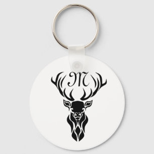 Tribal Black Stag Silhouette Monogramm Schlüsselanhänger