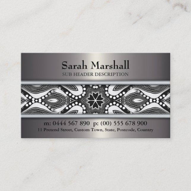 Tribal Black+White & Metallic mit Logo Business Ca Visitenkarte (Vorderseite)