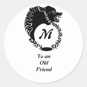 Tribal Black Wolf Head Silhouette Laurel Monogram Runder Aufkleber