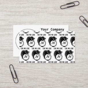 Tribal Black Wolf Head Silhouette Laurel Monogram Visitenkarte