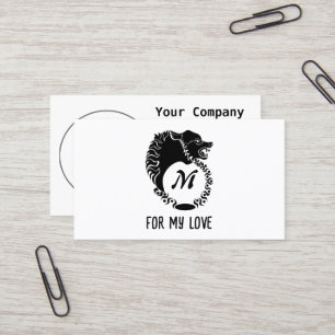 Tribal Black Wolf Head Silhouette Laurel Monogram Visitenkarte