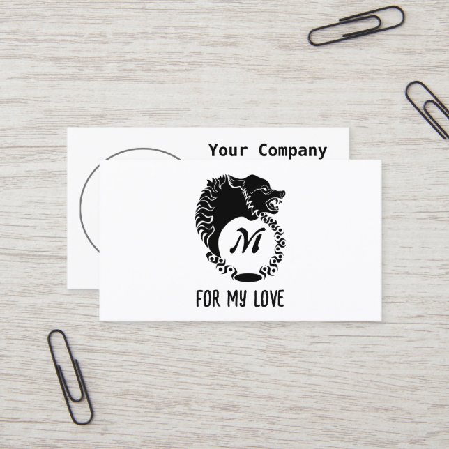 Tribal Black Wolf Head Silhouette Laurel Monogram Visitenkarte (Vorderseite/Rückseite Beispiel)