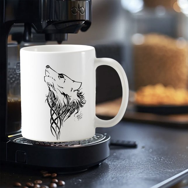Tribal Black Wolf Howl Kaffeetasse (Von Creator hochgeladen)