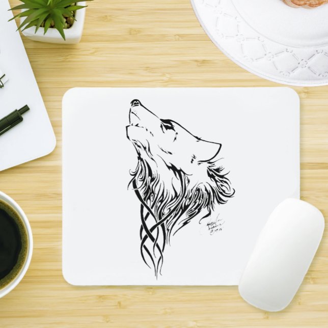 Tribal Black Wolf Howl Mousepad (Von Creator hochgeladen)
